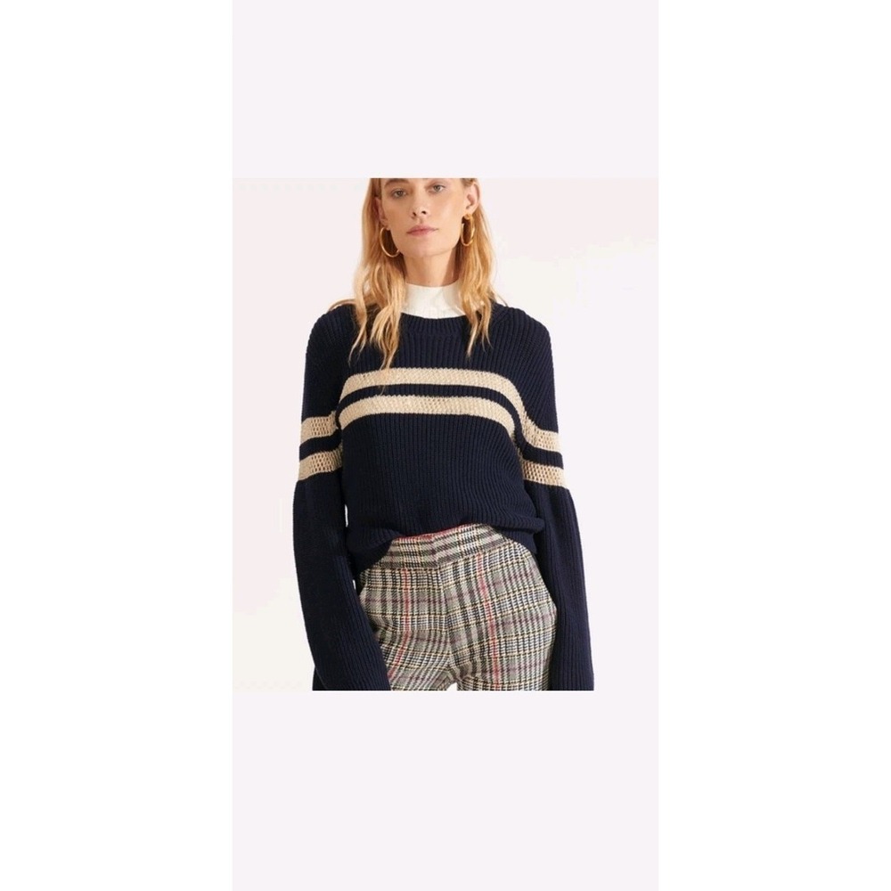 Veronica Beard Georgiana Crew Neck Sweater Sz Small Blue Cutout Crop Metallic